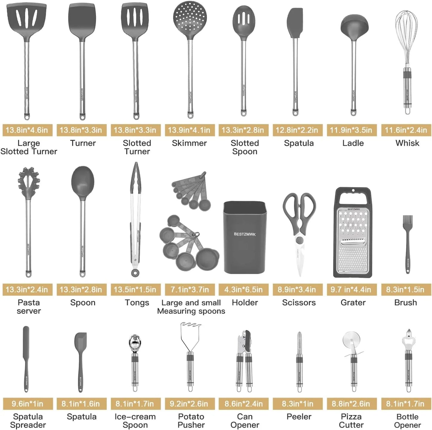 Kitchen Utensil Set-Silicone Cooking Utensils-33 Kitchen Gadgets & Spoons for Nonstick Cookware-Silicone and Stainless Steel Spatula Set-Best Kitchen Tools, Useful Pots and Pans Accessories