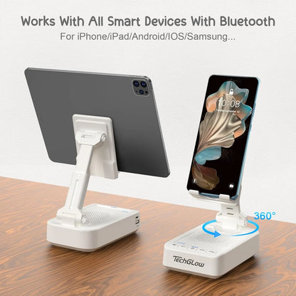 TechGlow Foldable Cellphone Stand with Bluetooth Speaker Charging Function 360° Rotatable Phone Stand Birthday Gifts for Men Women Mother Father Cool Tech Gadgets