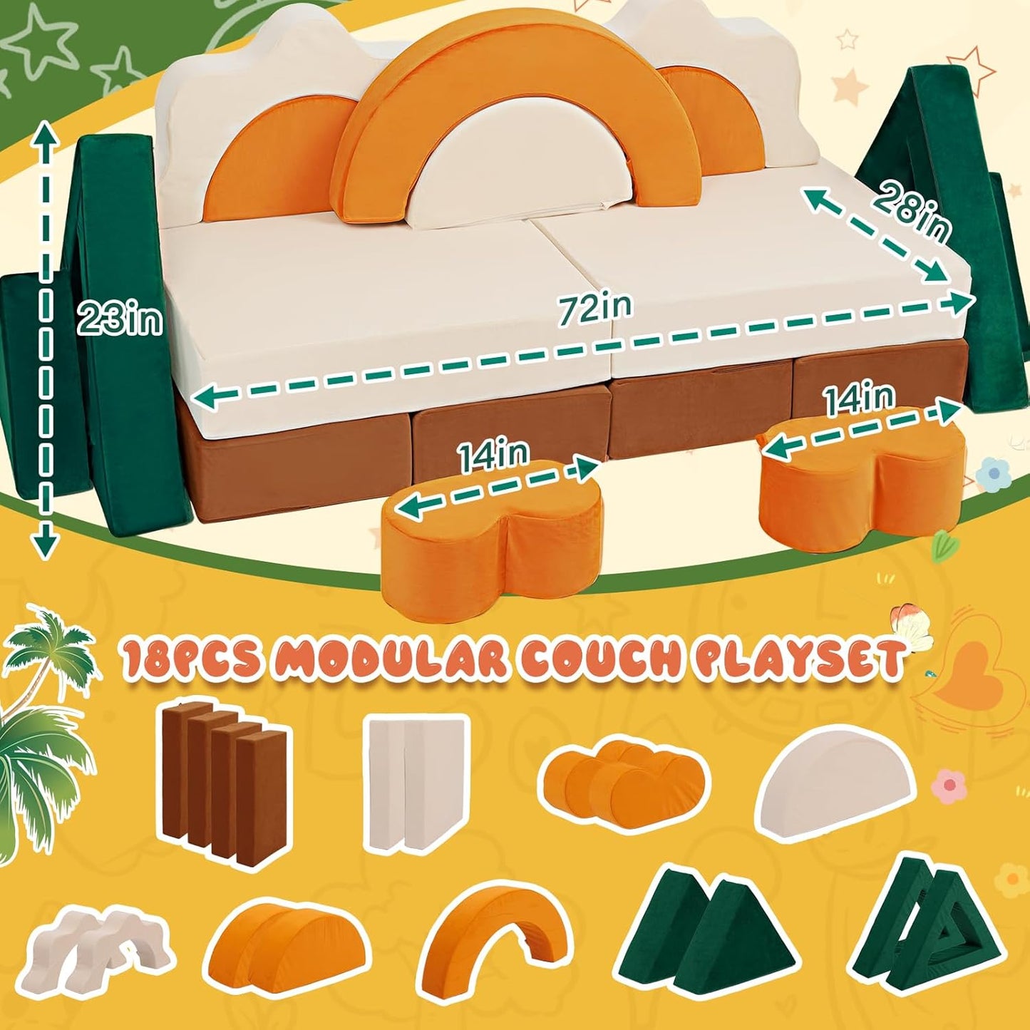 18PCS Modular Kids Play Couch