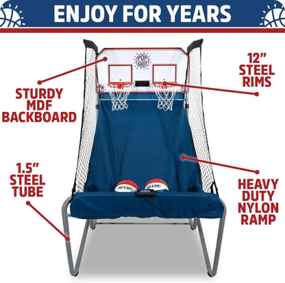 Pop-A-Shot - Home Dual Shot | Arcade Basketball Game for Home | Sensor Scoring Hoop, 16 Game Modes, 7 Balls | Foldable for Easy Storage | Fun for All Players