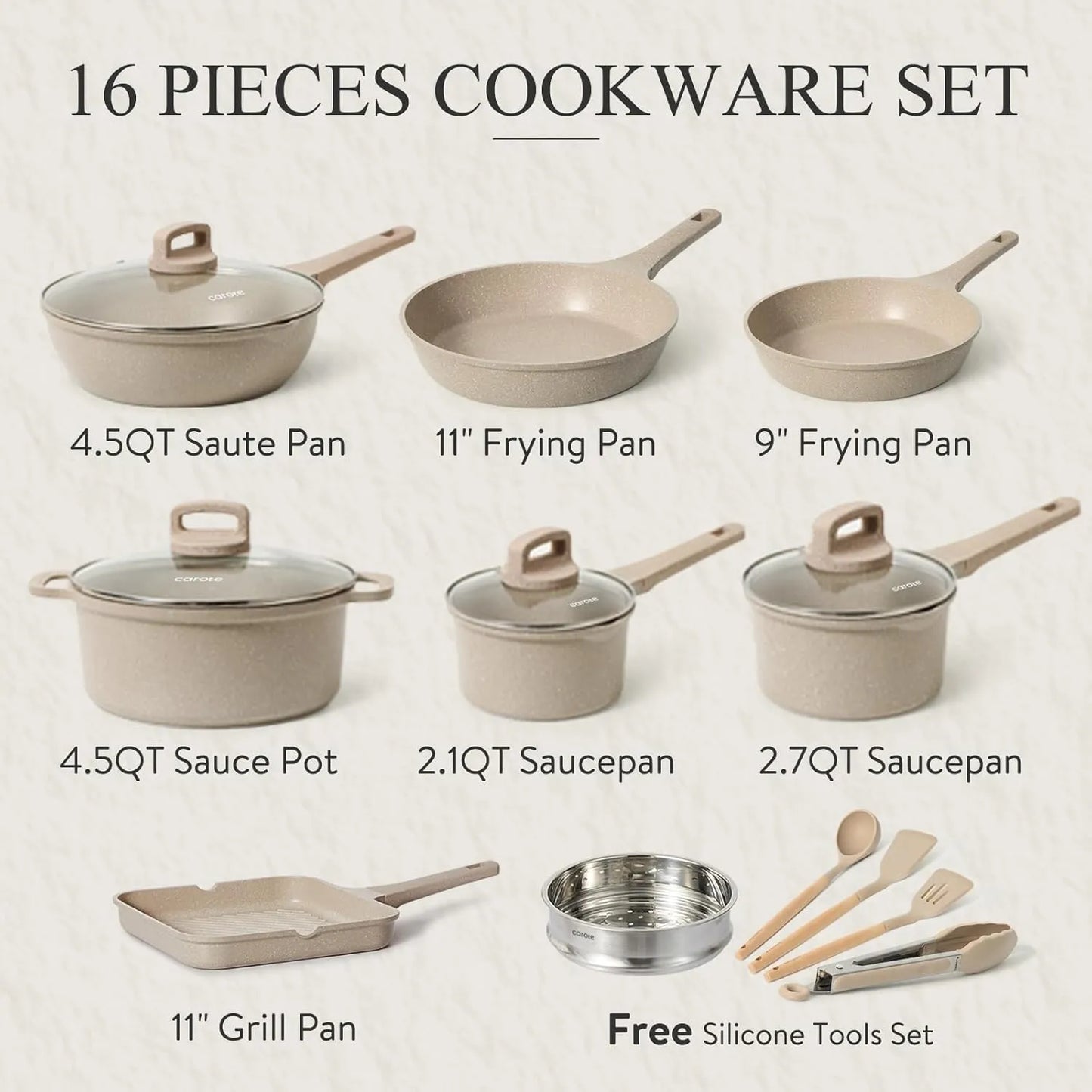 CAROTE 19pcs Pots and Pans Set, Nonstick Cookware Set Detachable Handle, Induction Kitchen Cookware Sets Non Stick with Removable Handle, RV Cookware Set, Oven Safe