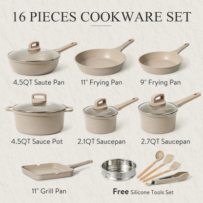 CAROTE 19pcs Pots and Pans Set, Nonstick Cookware Set Detachable Handle, Induction Kitchen Cookware Sets Non Stick with Removable Handle, RV Cookware Set, Oven Safe