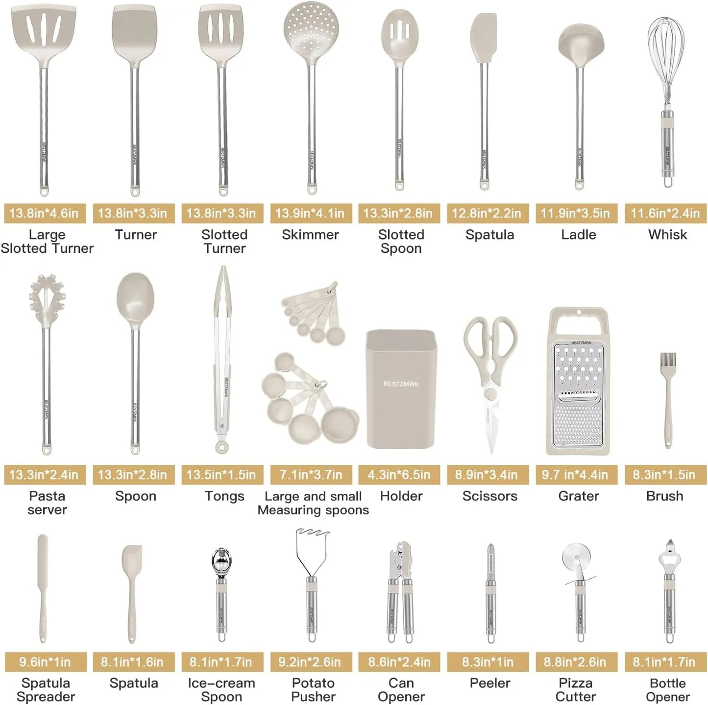 Kitchen Utensil Set-Silicone Cooking Utensils-33 Kitchen Gadgets & Spoons for Nonstick Cookware-Silicone and Stainless Steel Spatula Set-Best Kitchen Tools, Useful Pots and Pans Accessories