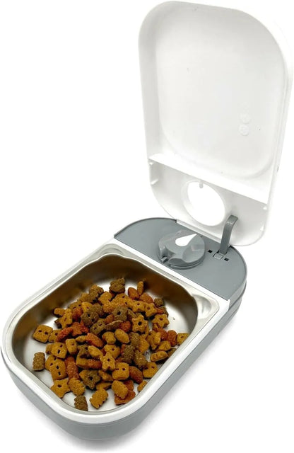 Closer Pets C200 2 Meal Timer-Controlled Automatic Pet Feeder - for Cats and Small Dogs, Wet or Dry Food, Stainless Steel Bowl Inserts and Ice Pack, up to 14 oz Each, White
