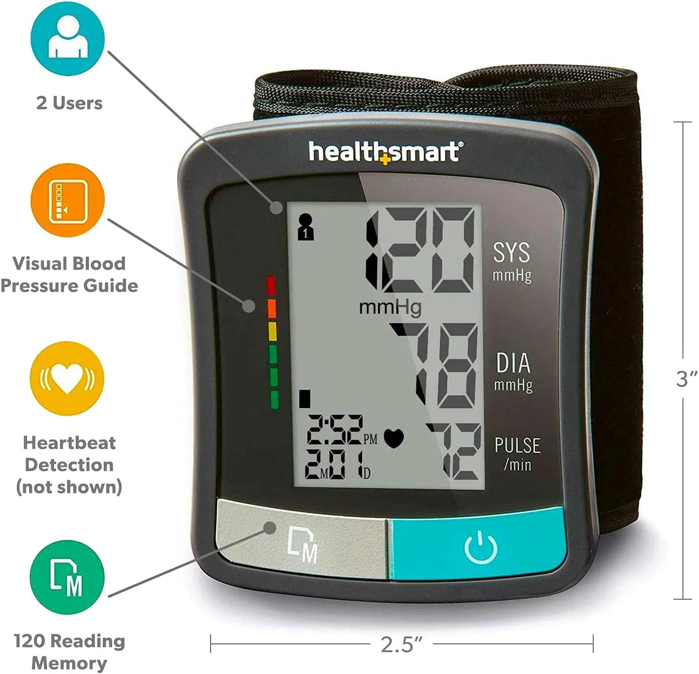 HealthSmart Digital Standard Blood Pressure Monitor with Automatic Upper Cuff that Displays Pulse Rate and Irregular Heartbeat, Stores up to 120 Readings for 2 Users (Pack of 48)