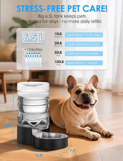 Heouvo 2.5 Gallon Automatic Dog Water Dispenser【Wide Mouth for Easy Hand-in Cleaning】【Removable Stainless Steel Bowl】, Gravity Refilling Large Capacity for Cats and Dogs, Multi-Pet Homes