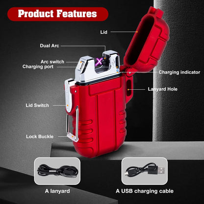 LcFun Electric Dual Arc Lighter USB Rechargeable Outdoor Windproof Flameless Plasma Lighters for Camping, Hiking, Waterproof Matches Survival Tactical Gear Birthday Gifts for Men
