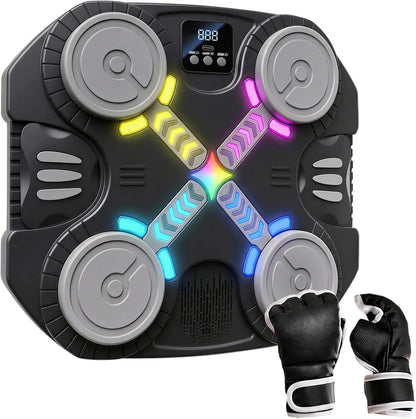 Music Boxing Machine for Kids: Smart Wall Mounted Wireless Punching Target Toys with Gloves and LED - Birthday Gifts for Boy Girl Teen Ages 3 4 5 6 7 8 9 10 11 12+ Years Old Indoor Gym Sport Play Game