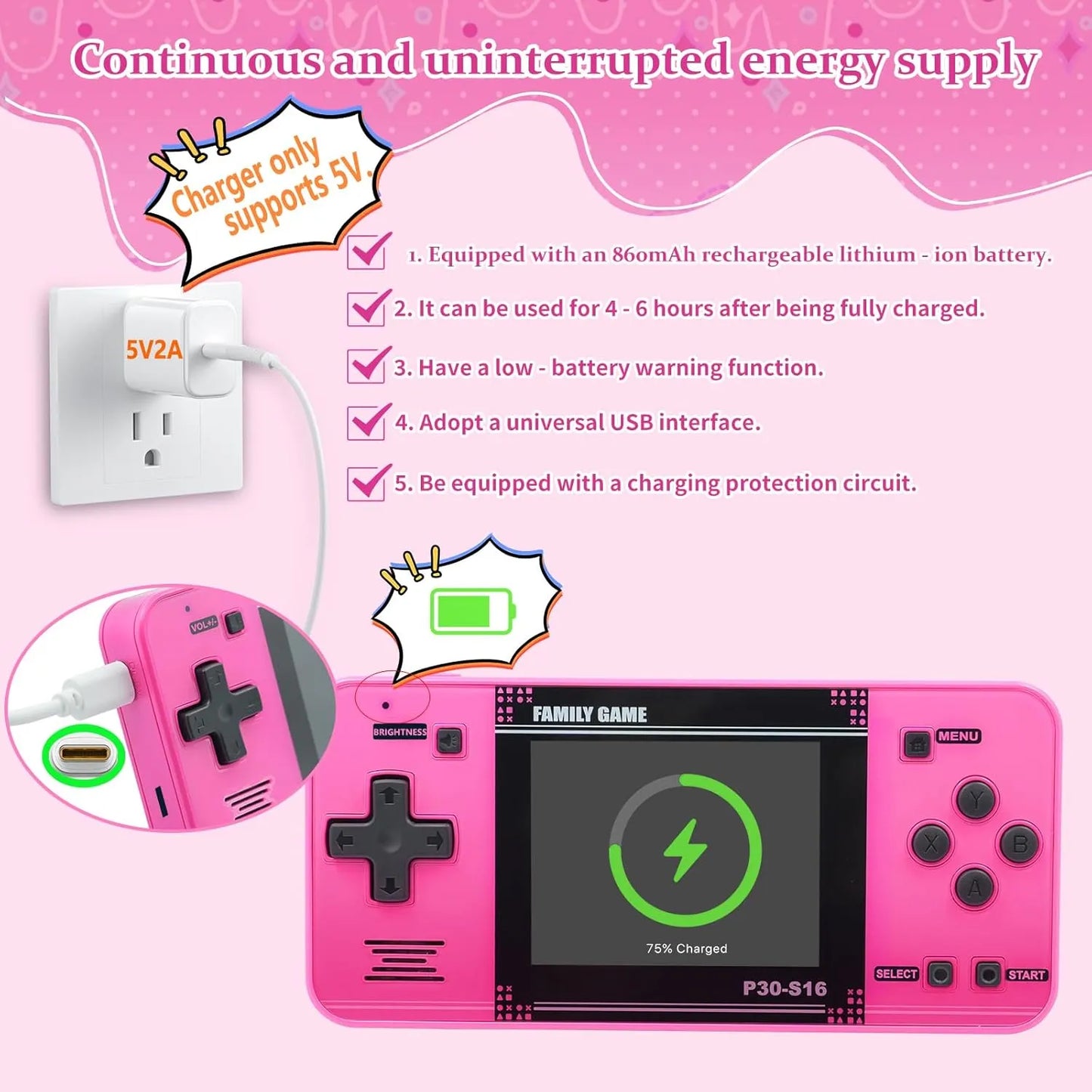 Handheld Game for Kids -Preloaded 220 Retro Video Games, Portable Gaming Player with Rechargeable Battery 3.0" LCD Screen, Mini Arcade Electronic Toy Gifts for Boys Girls