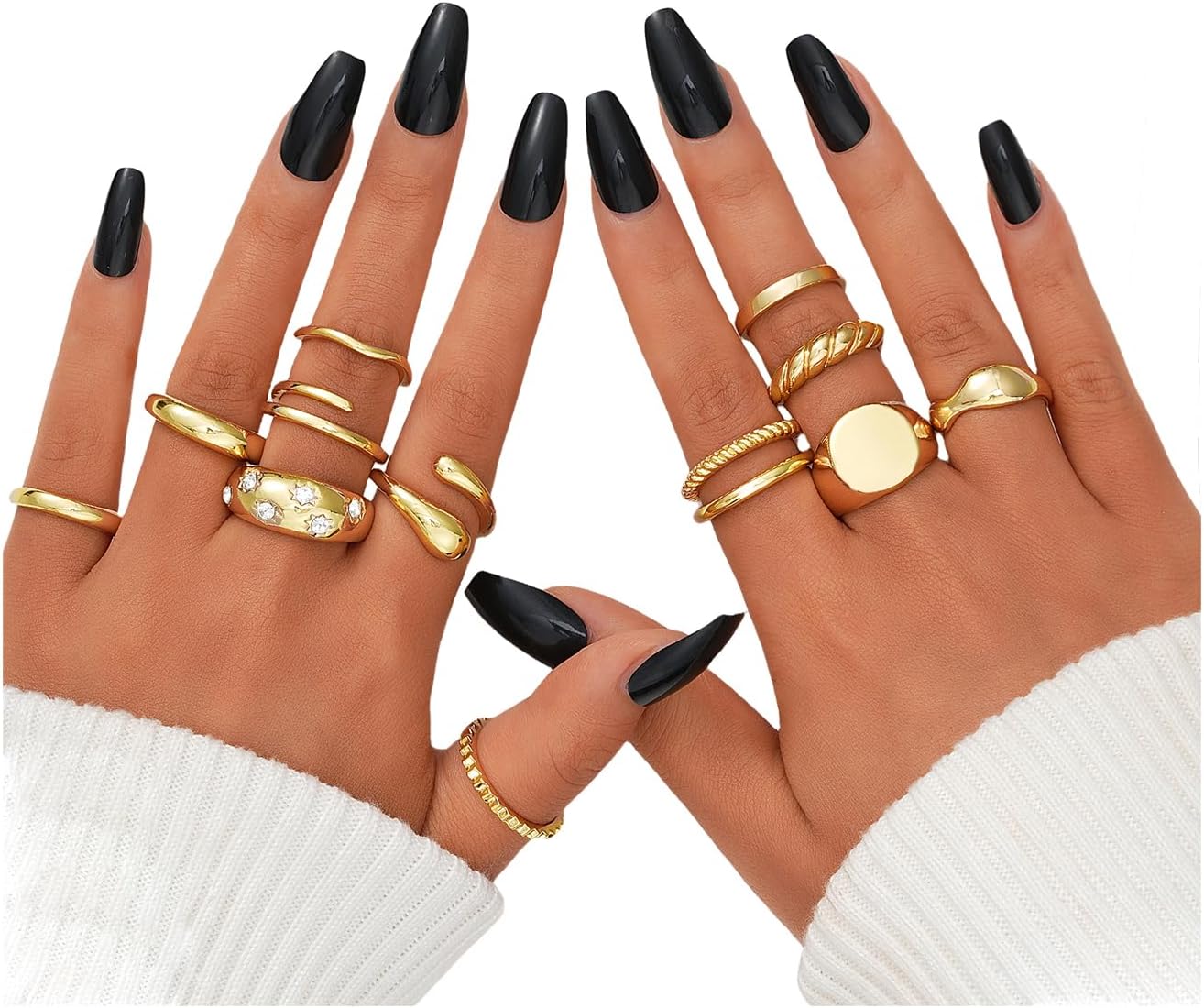 Gold Stackable Rings Set for Women