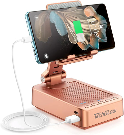 TechGlow Foldable Cellphone Stand with Bluetooth Speaker Charging Function 360° Rotatable Phone Stand Birthday Gifts for Men Women Mother Father Cool Tech Gadgets