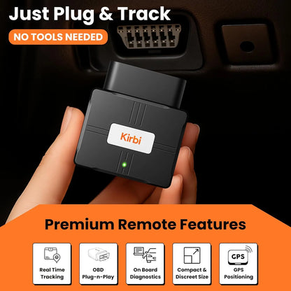 Kirbi OBD Tracker, GPS Tracker for Vehicles Real-Time Tracking, Worldwide Compatible Vehicle Tracker, Lightweight and Compact Car GPS Tracker, Plug-and-Play