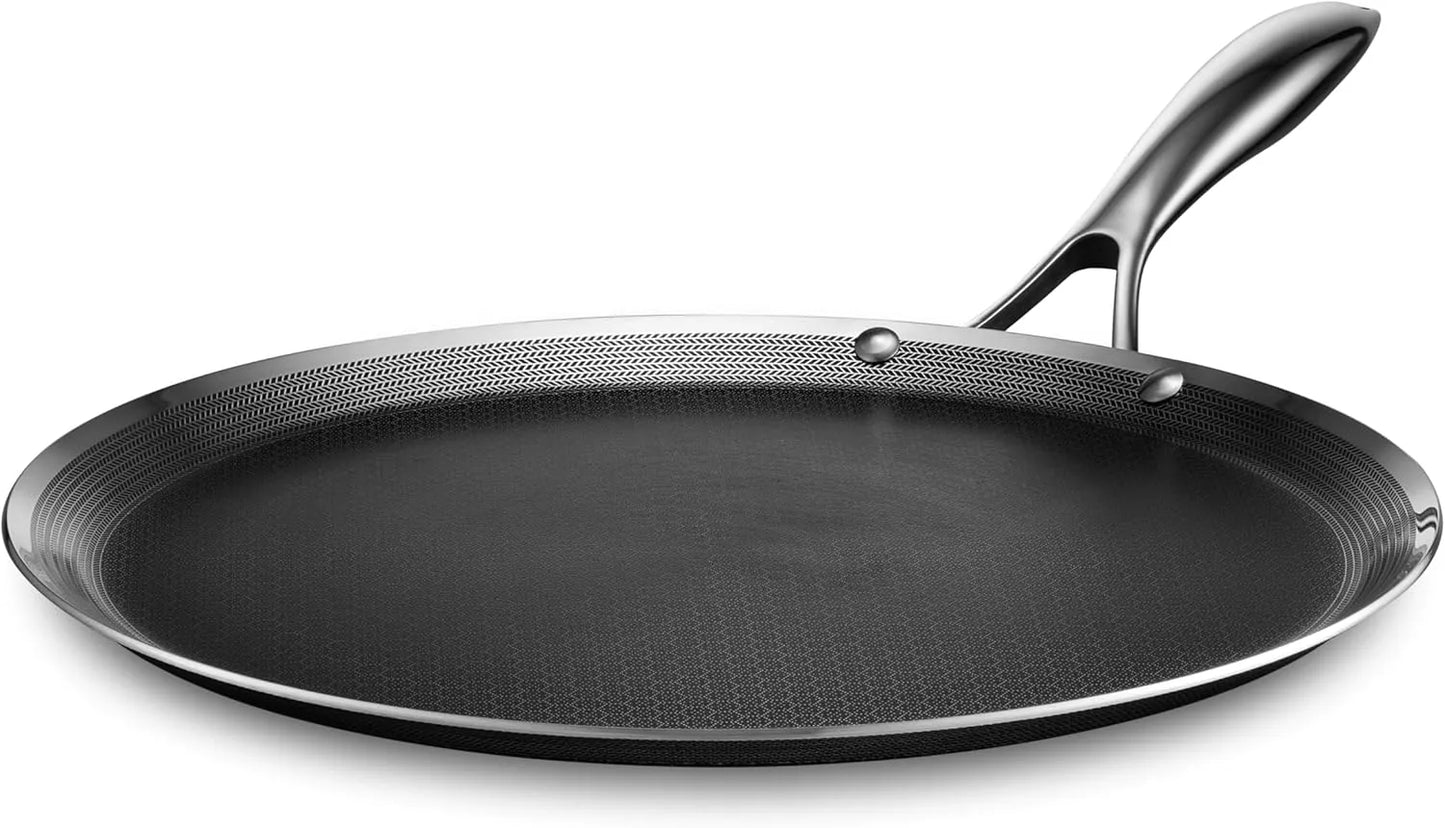 HexClad Hybrid Nonstick 12-Inch Griddle Pan, Stay-Cool Handle, Dishwasher-Friendly, Oven-Safe Up to 900°F, Induction Ready, Compatible with All Cooktops
