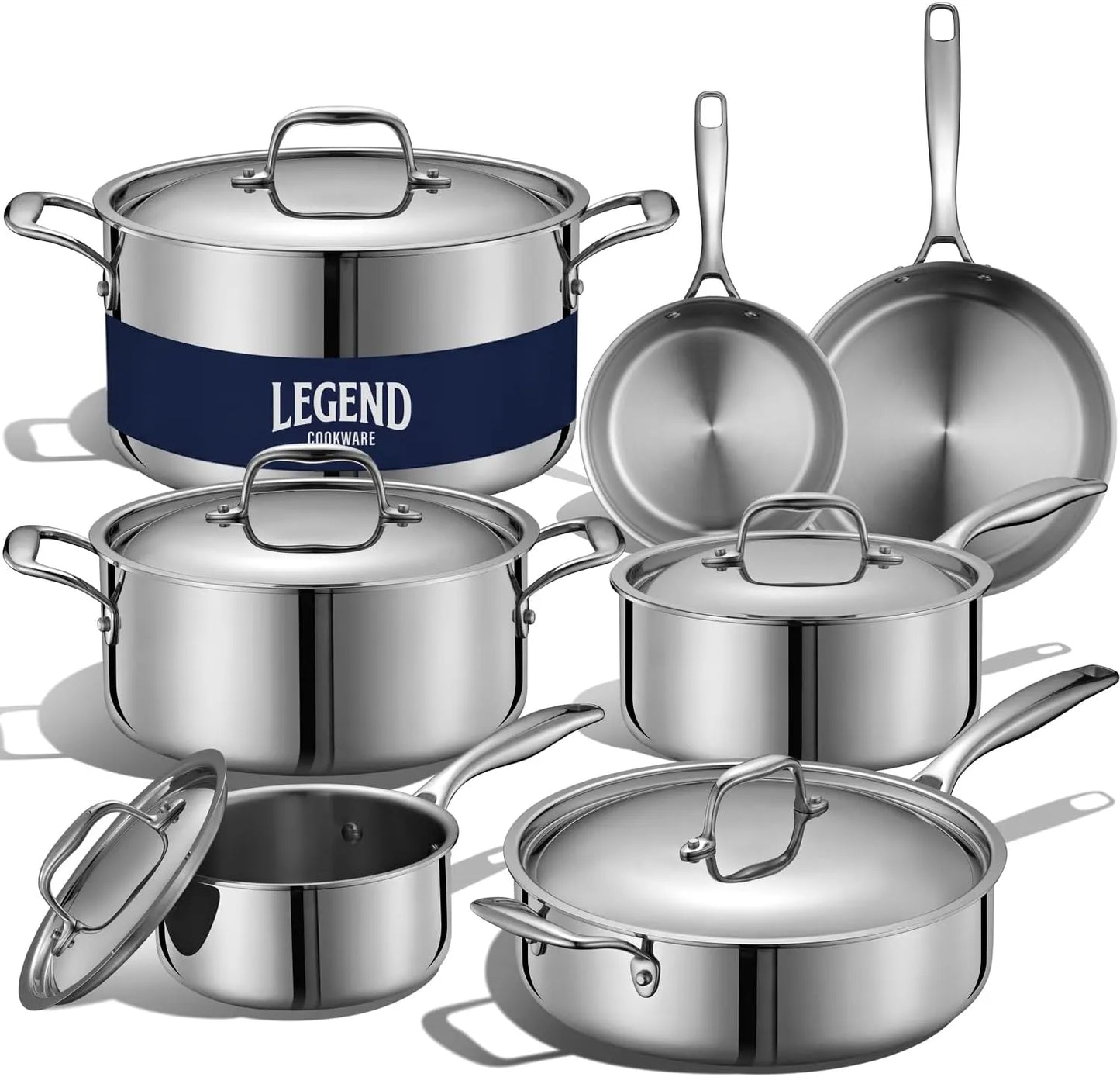 LEGEND COOKWARE 5-Ply Stainless Steel Cookware Set, 14-Piece Pots and Pans Set - Induction Compatible, Oven Safe 800°F - Non-Toxic, No Coatings - Built to Last Generations
