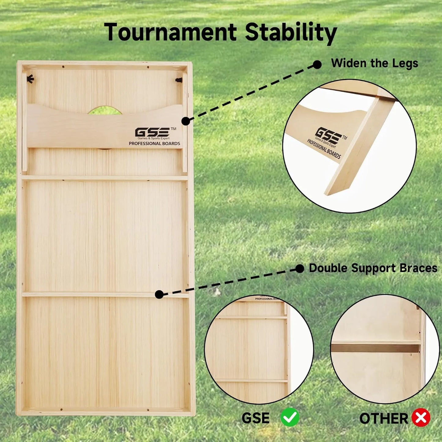 GSE Games & Sports Expert Professional Tournament Cornhole Boards Set, 4 x 2 ft Baltic Birch Wood Regulation Size Cornhole Boards with 8 Dual-Sided Pro Corn Hole Bags for All-Weather Outdoor Game