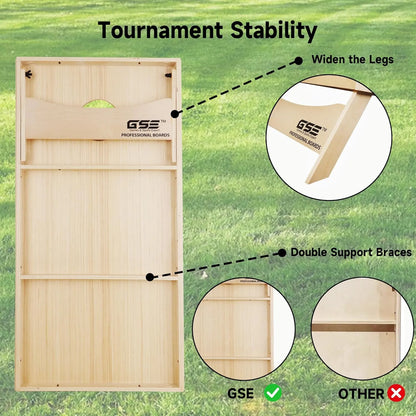 GSE Games & Sports Expert Professional Tournament Cornhole Boards Set, 4 x 2 ft Baltic Birch Wood Regulation Size Cornhole Boards with 8 Dual-Sided Pro Corn Hole Bags for All-Weather Outdoor Game