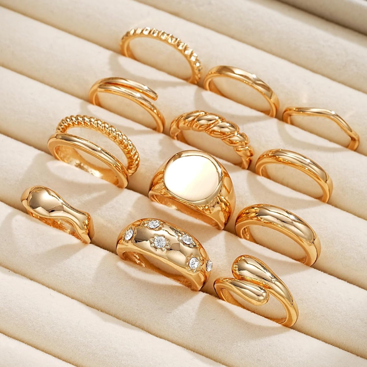 Gold Stackable Rings Set for Women