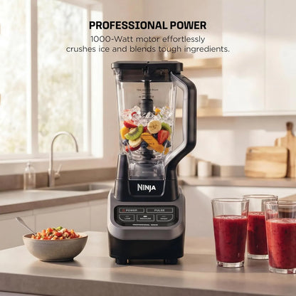 Ninja Professional Blender | Smoothie Blending, Drink Mixer, Grinder, Ice Crusher, Frozen Fruit Blending | 1000W Power, Total Crushing Technology, XL 72-oz. Pitcher | Black & Grey | BL610