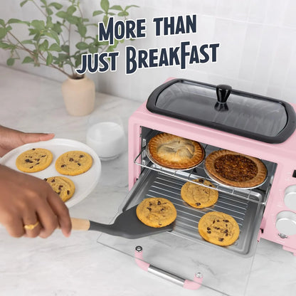 Nostalgia 3-in-1 Retro Breakfast Station - Includes 5 (4 Oz) Cup Coffee Maker, Non-Stick Ceramic Griddle, and 4-Slice Toaster Oven - Built-In Timer, Reusable Coffee Filter, Space-Saving Design