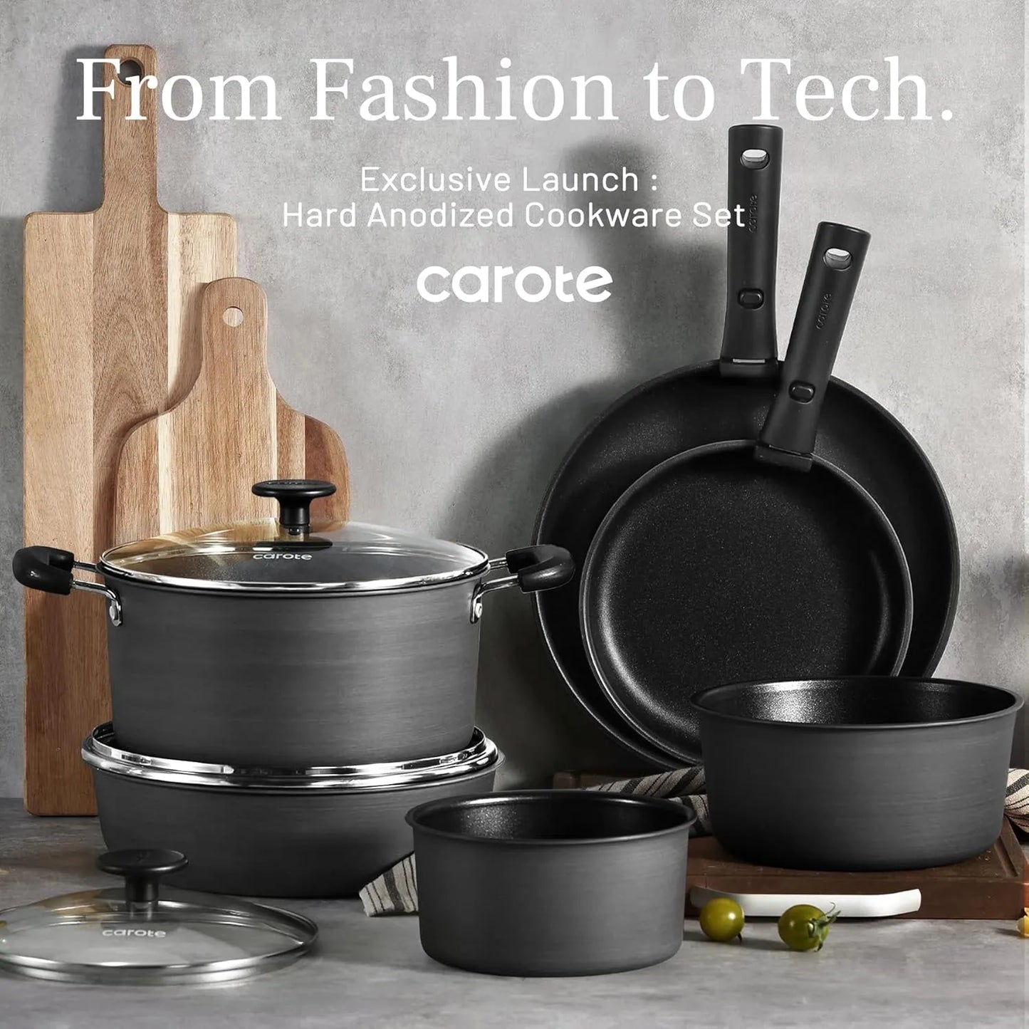 CAROTE 19pcs Pots and Pans Set, Nonstick Cookware Set Detachable Handle, Induction Kitchen Cookware Sets Non Stick with Removable Handle, RV Cookware Set, Oven Safe