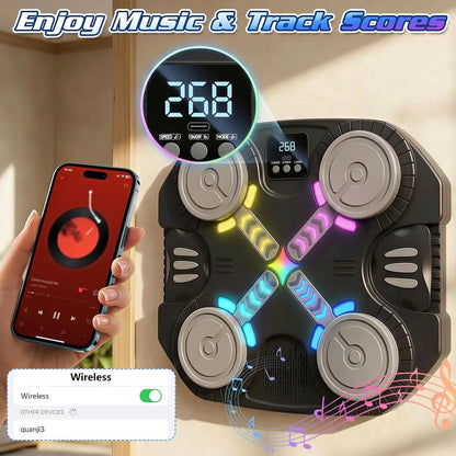 Music Boxing Machine for Kids: Smart Wall Mounted Wireless Punching Target Toys with Gloves and LED - Birthday Gifts for Boy Girl Teen Ages 3 4 5 6 7 8 9 10 11 12+ Years Old Indoor Gym Sport Play Game