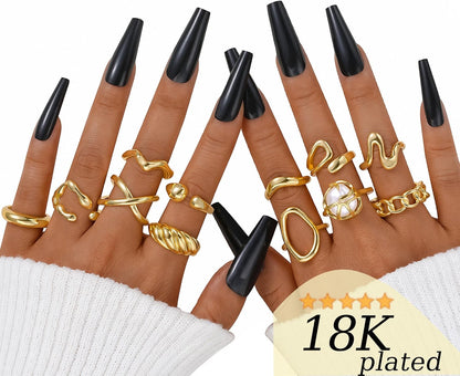 Gold Stackable Rings Set for Women