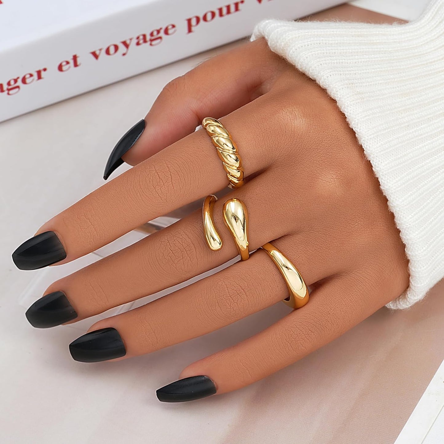 Gold Stackable Rings Set for Women
