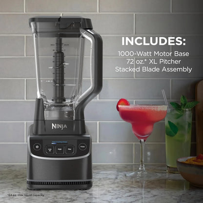 Ninja Professional Blender | Smoothie Blending, Drink Mixer, Grinder, Ice Crusher, Frozen Fruit Blending | 1000W Power, Total Crushing Technology, XL 72-oz. Pitcher | Black & Grey | BL610