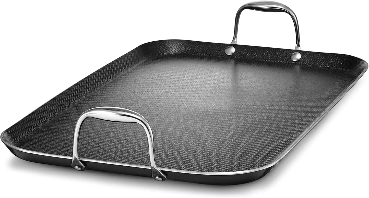 HexClad Hybrid Nonstick 12-Inch Griddle Pan, Stay-Cool Handle, Dishwasher-Friendly, Oven-Safe Up to 900°F, Induction Ready, Compatible with All Cooktops
