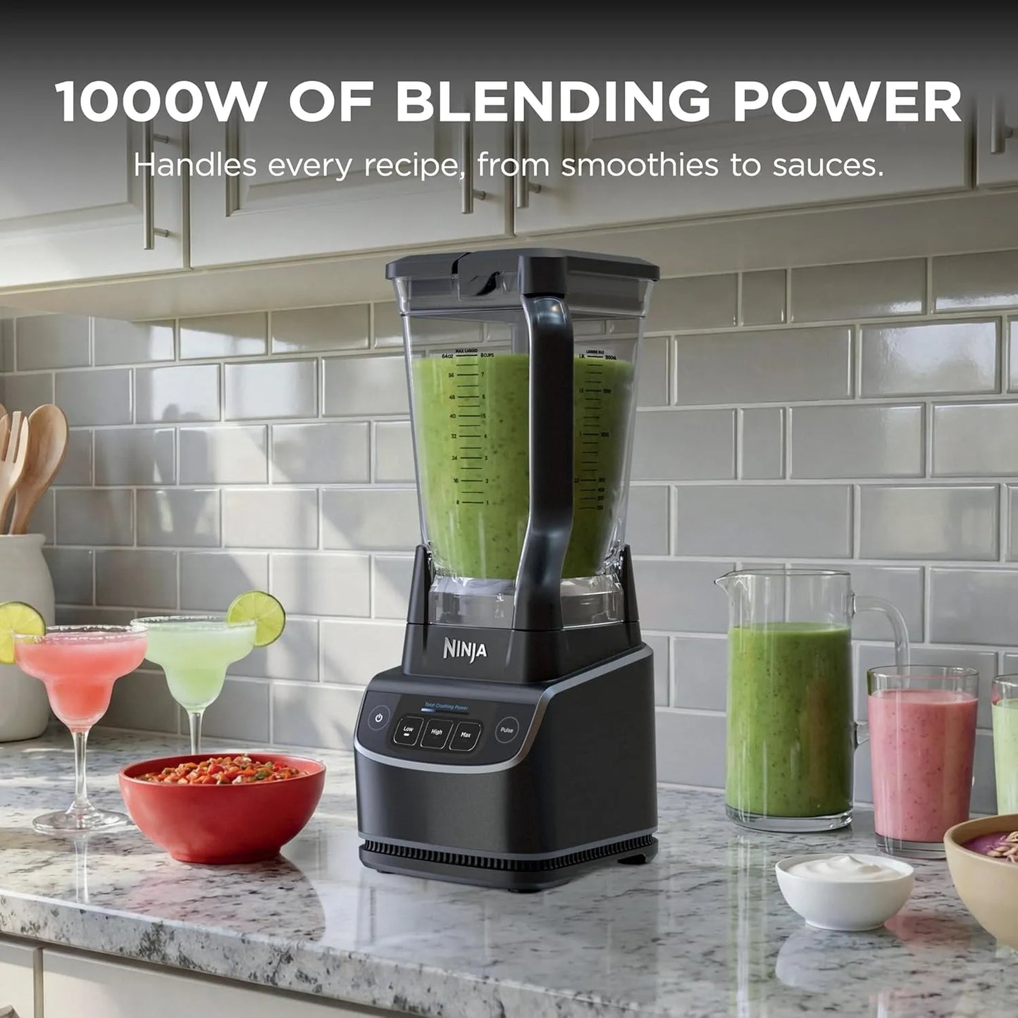 Ninja Professional Blender | Smoothie Blending, Drink Mixer, Grinder, Ice Crusher, Frozen Fruit Blending | 1000W Power, Total Crushing Technology, XL 72-oz. Pitcher | Black & Grey | BL610