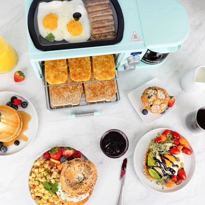 Nostalgia 3-in-1 Retro Breakfast Station - Includes 5 (4 Oz) Cup Coffee Maker, Non-Stick Ceramic Griddle, and 4-Slice Toaster Oven - Built-In Timer, Reusable Coffee Filter, Space-Saving Design