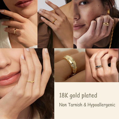 Gold Stackable Rings Set for Women