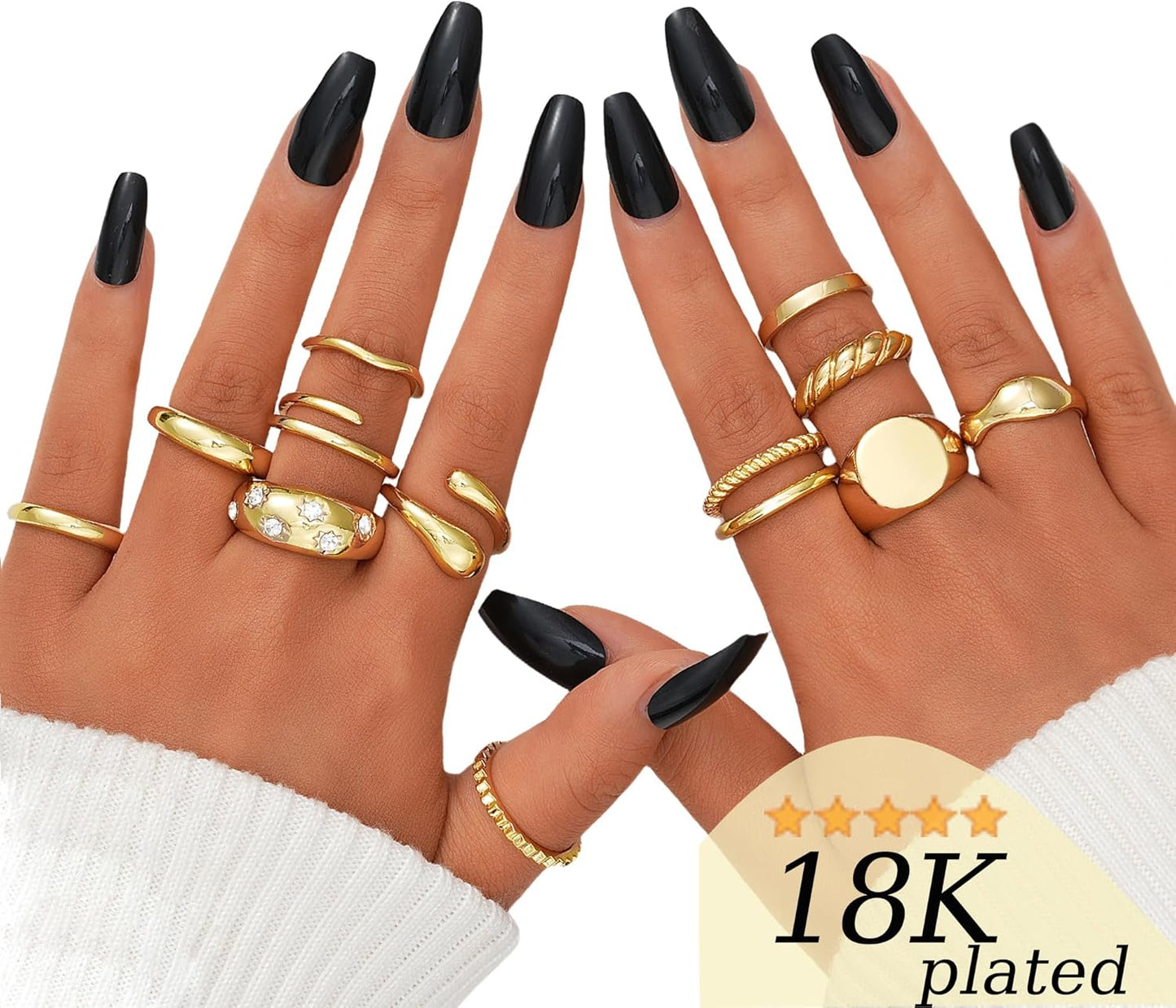 Gold Stackable Rings Set for Women