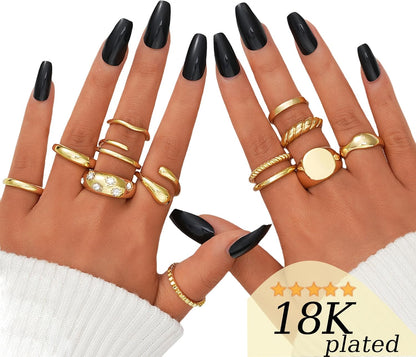 Gold Stackable Rings Set for Women