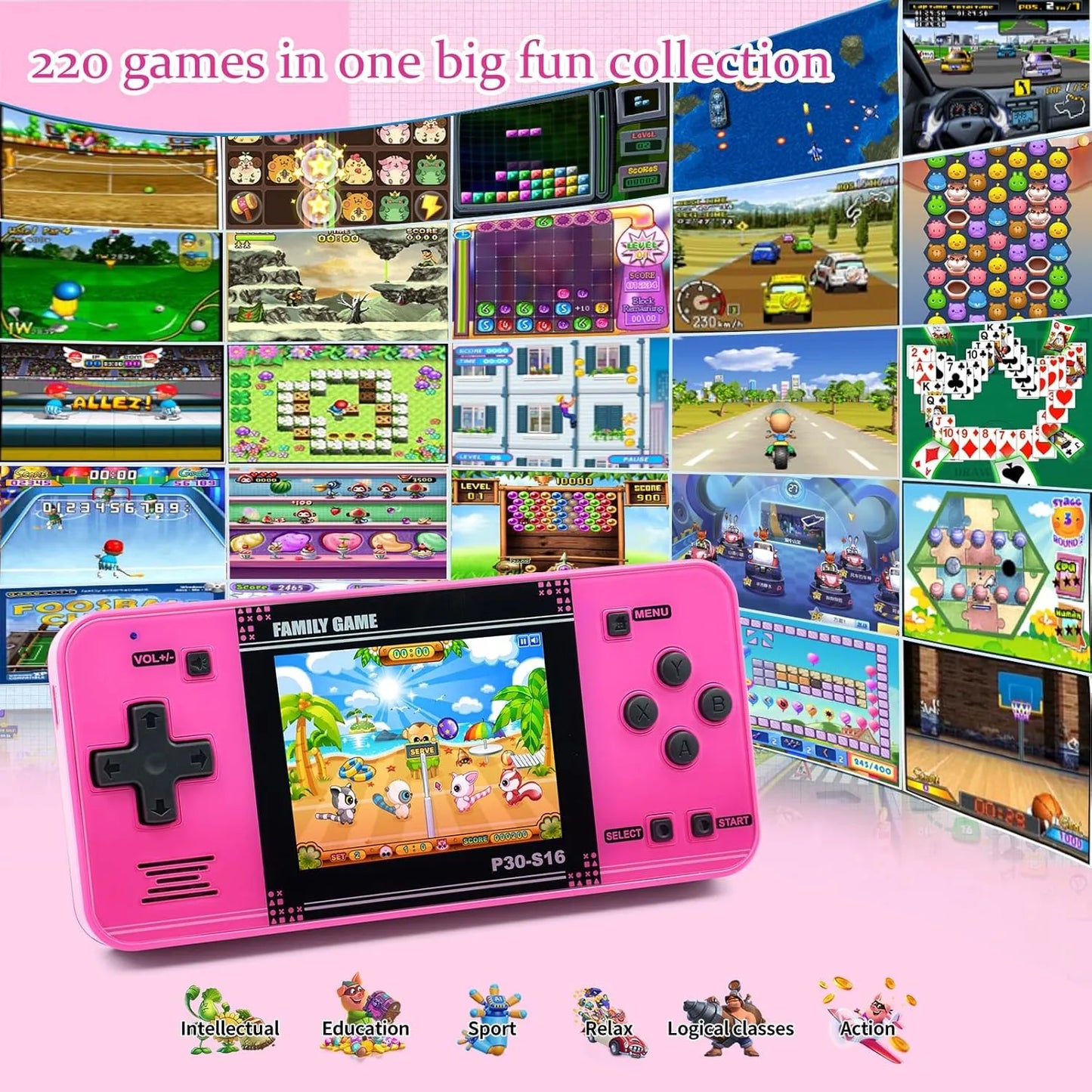 Handheld Game for Kids -Preloaded 220 Retro Video Games, Portable Gaming Player with Rechargeable Battery 3.0" LCD Screen, Mini Arcade Electronic Toy Gifts for Boys Girls