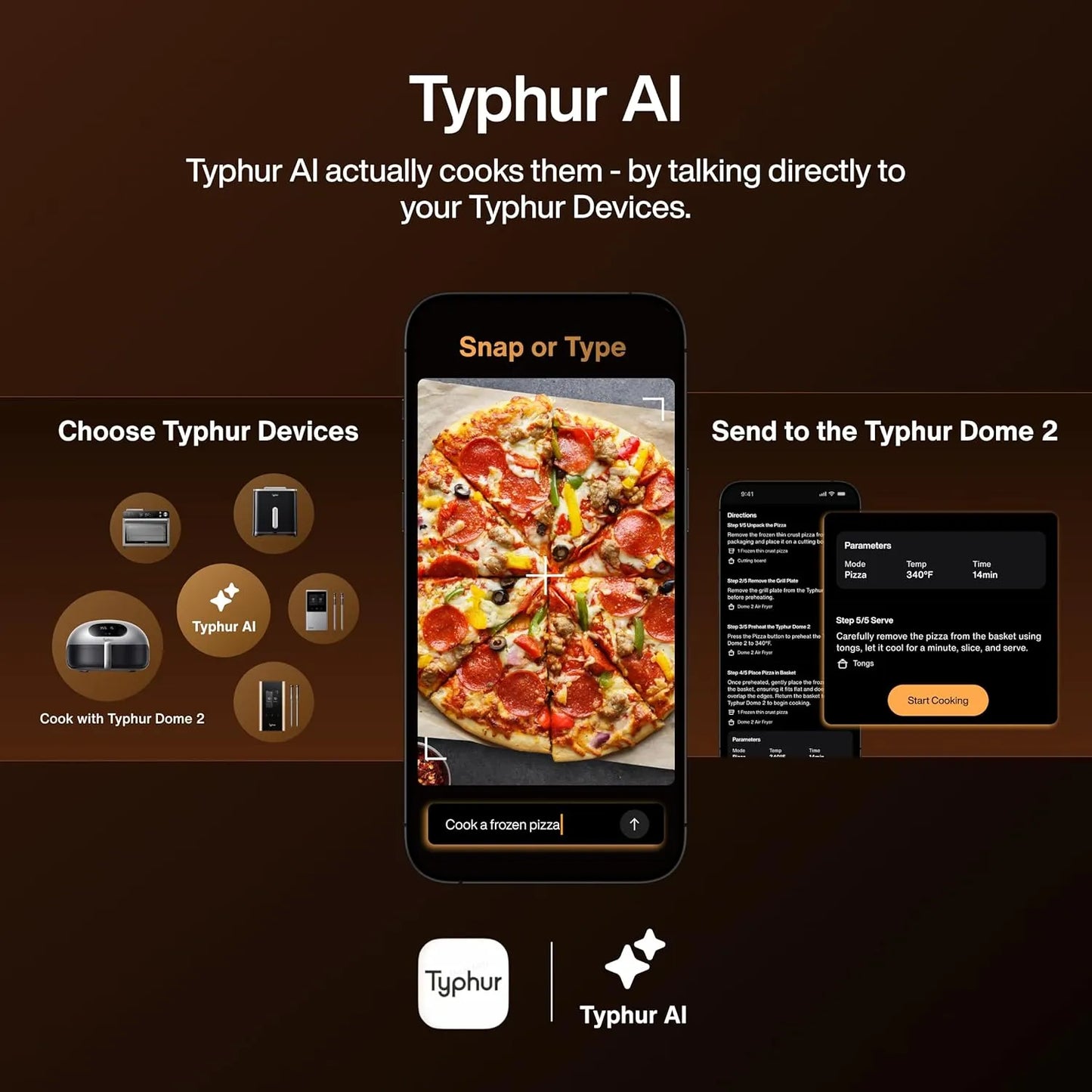Typhur Dome 2 AI Smart Air Fryer, 15-in-1 Large Flat Airfryer with Top & Bottom Heating, Self-Cleaning Digital Fryer, PFAS-Free Ceramic Basket, Fits a 12" Pizza or Steaks, Whisper-Quiet, 120V