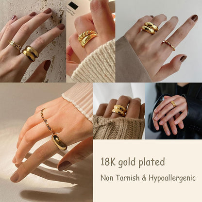 Gold Stackable Rings Set for Women