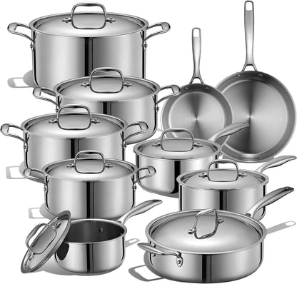 LEGEND COOKWARE 5-Ply Stainless Steel Cookware Set, 14-Piece Pots and Pans Set - Induction Compatible, Oven Safe 800°F - Non-Toxic, No Coatings - Built to Last Generations