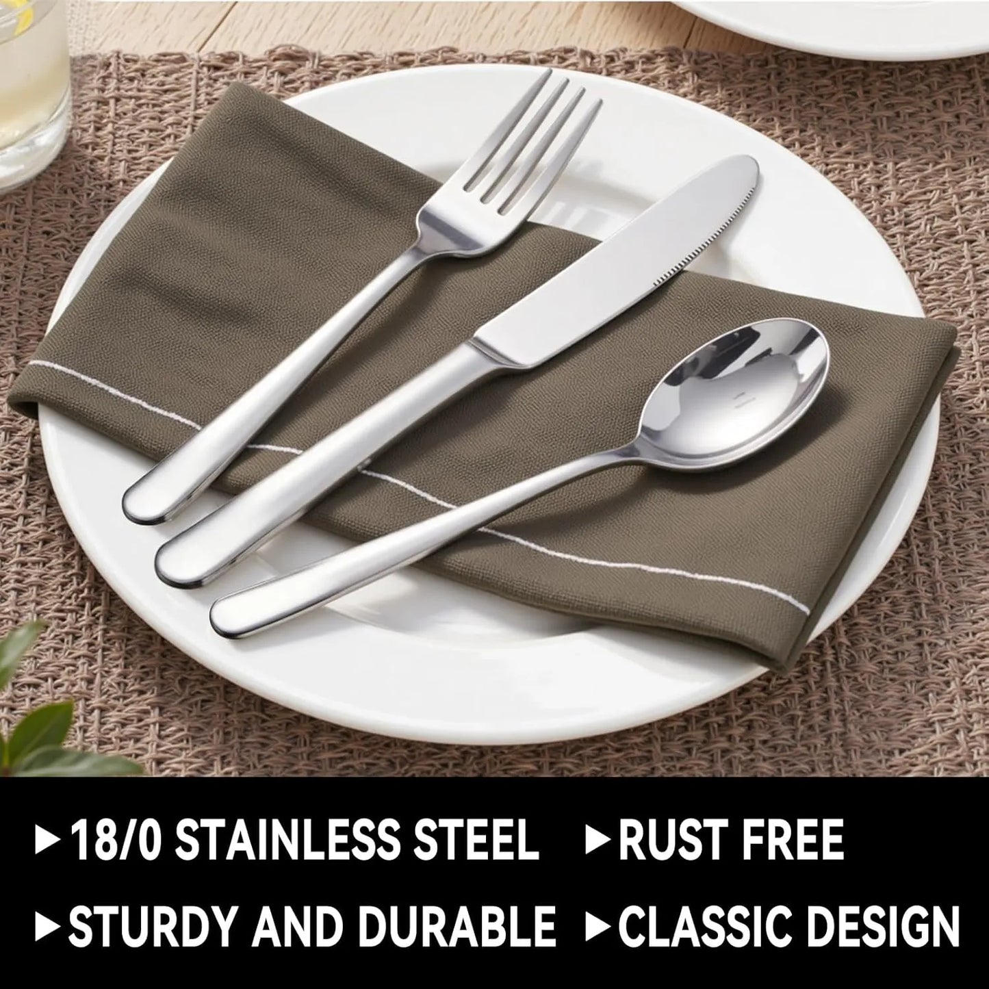 49-Piece Silverware Set with Organizer, Stainless Steel Flatware Utensils Set for 8, Forks and Spoons Silverware Set Cutlery Set with Steak Knives, Dishwasher Safe