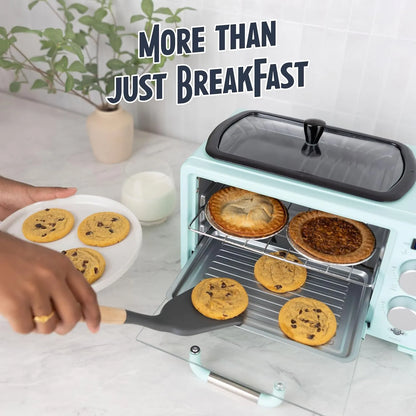 Nostalgia 3-in-1 Retro Breakfast Station - Includes 5 (4 Oz) Cup Coffee Maker, Non-Stick Ceramic Griddle, and 4-Slice Toaster Oven - Built-In Timer, Reusable Coffee Filter, Space-Saving Design