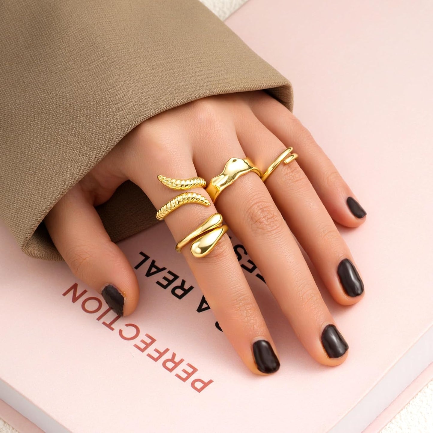 Gold Stackable Rings Set for Women