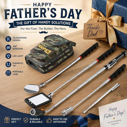 Telescoping Magnetic Pickup Tool Set, Inspection Mirror Telescoping, LED Flashlight, Cool Gadgets for Men, Father’s Day Gift, Gifts for Dad, Husband, Kids, Boyfriend, Magnet Stick (Yellow)
