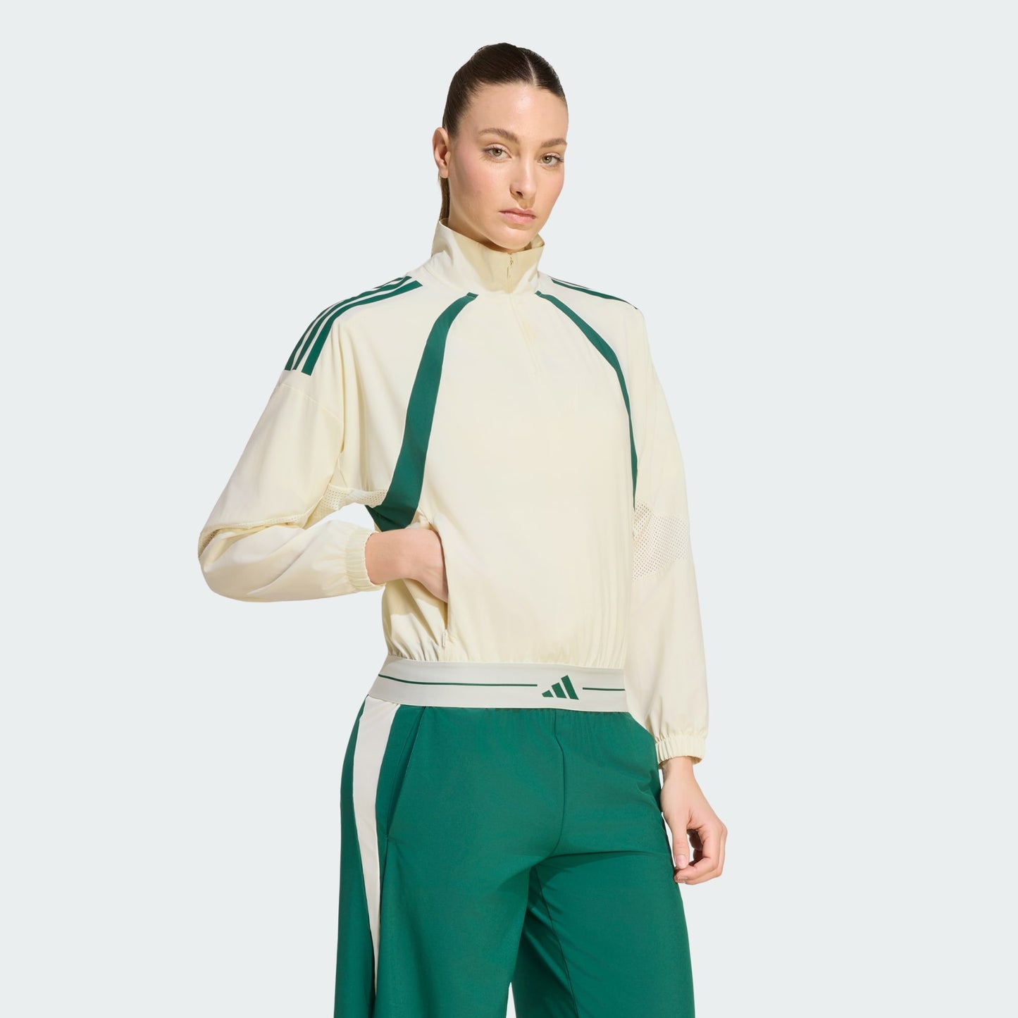 Hyperglam 3-Stripes Color Block Woven 1/4 Zipper Track Top